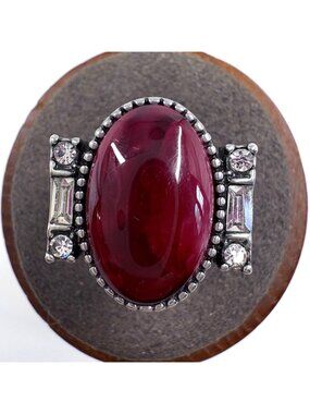 VTG Sterling Silver 925 Red Jasper Cubic Zirconia Statement Ring Size 6